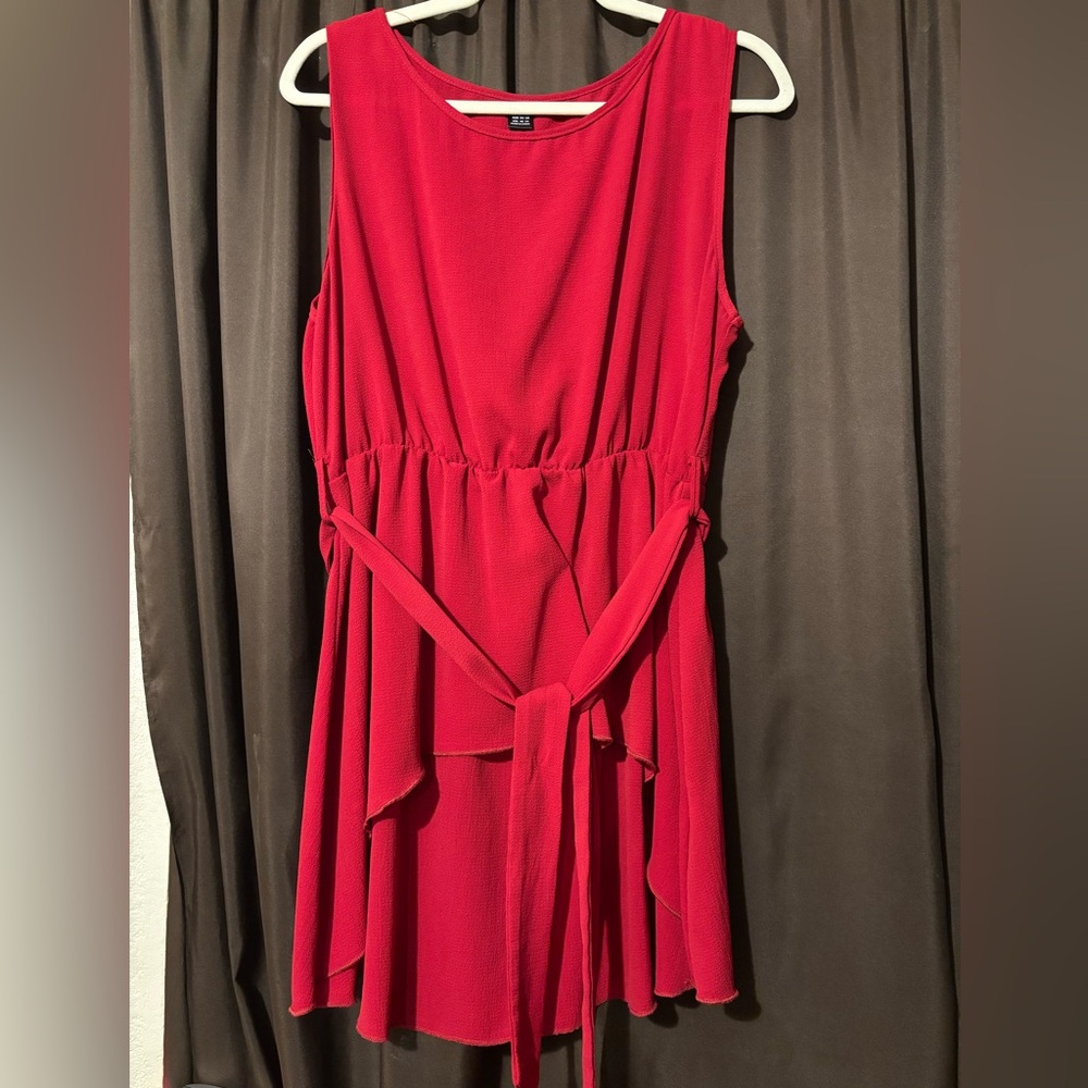 SHEIN Red Sleeveless High Low Top with Belt EUC
